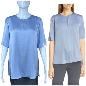 Boss Hugo Boss Lome Silk Blouse Top Size 8 Split Detail Stretch Quiet Luxury